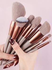 Bộ 13 cọ trang điểm cầm tay màu trà sữa, Bộ cọ, Bộ cọ trang điểm, Bộ cọ trang điểm, Bộ trang điểm hoàn chỉnh, Bộ cọ trang điểm, Bộ trang điểm hoàn chỉnh, Bộ cọ, Bộ cọ trang điểm, Bộ quà tặng trang điểm - Màu Xám nhạt - Xem 3