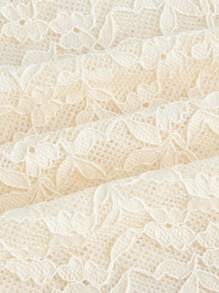 ROMWE Fairycore Áo hai dây Plus Size Tương phản ren Thắt nơ trước Nếp gấp Phần Ngực màu trơn Thanh lịch - Màu be - Xem 3