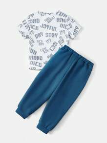 SHEIN 男小童可愛和舒服短袖車圖案上衣帶針織長褲套裝 - 彩色 - 查看 2