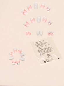 24入組短方形3D愛心裝飾美甲假指甲與果凍凝膠 - 彩色 - 查看 3