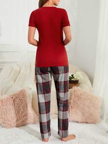 RueChic Bear & Plaid Print PJ Set - Red - View 2