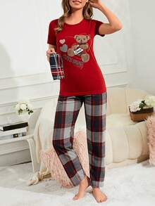 RueChic Bear & Plaid Print PJ Set - Red - View 5