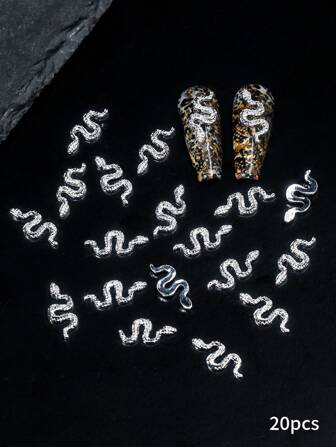 20 pezzi Ciondoli per unghie a tema serpente argento, decorazioni in cristallo stile Y2K, accessori gioiello per unghie, gemme per decorazione unghie, forniture per arte di unghie fai da te
