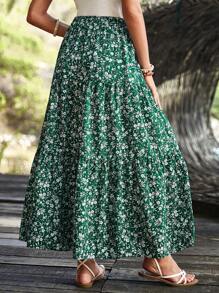 EMERY ROSE 碎花荷葉邊半身裙 - 墨綠色 - 查看 2