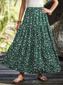 EMERY ROSE 碎花荷葉邊半身裙 - 墨綠色 - 查看 4