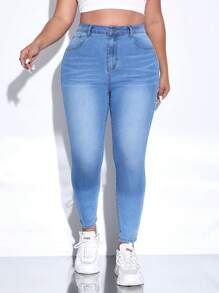 SHEIN ICON Plus High Waist Skinny Jeans - Light Wash - View 1