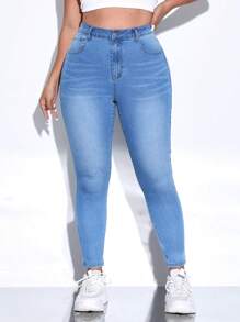 SHEIN ICON Plus High Waist Skinny Jeans - Light Wash - View 5