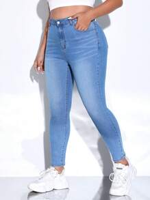 SHEIN ICON Plus High Waist Skinny Jeans - Light Wash - View 6