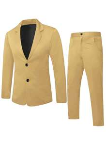 Manfinity Mode Men Single Breasted Blazer & Suit Trousers - Khaki - View 1