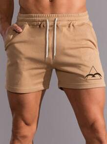 Manfinity Homme 男士腰部抽繩運動短褲 - 駝色 - 查看 3