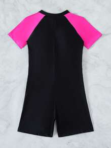 Swim SPRTY Colourblock Zipper Front One Piece Swimsuit - Black - View 2