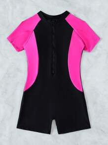 Swim SPRTY Colourblock Zipper Front One Piece Swimsuit - Black - View 4