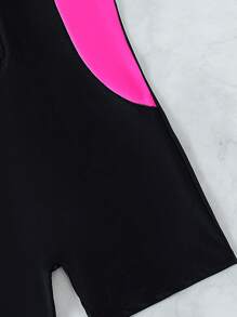 Swim SPRTY Colourblock Zipper Front One Piece Swimsuit - Black - View 5