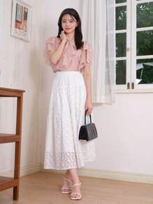 DAZY Blusa Con Cuello De Lazo Y Detalles De Volantes - Rosa - Ver 5