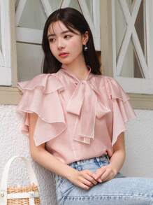 DAZY Blusa Con Cuello De Lazo Y Detalles De Volantes - Rosa - Ver 8