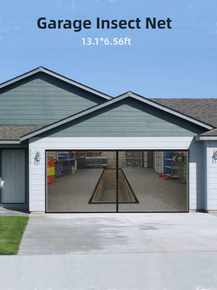 1pc Magnetic Garage Door Net - Black - View 1