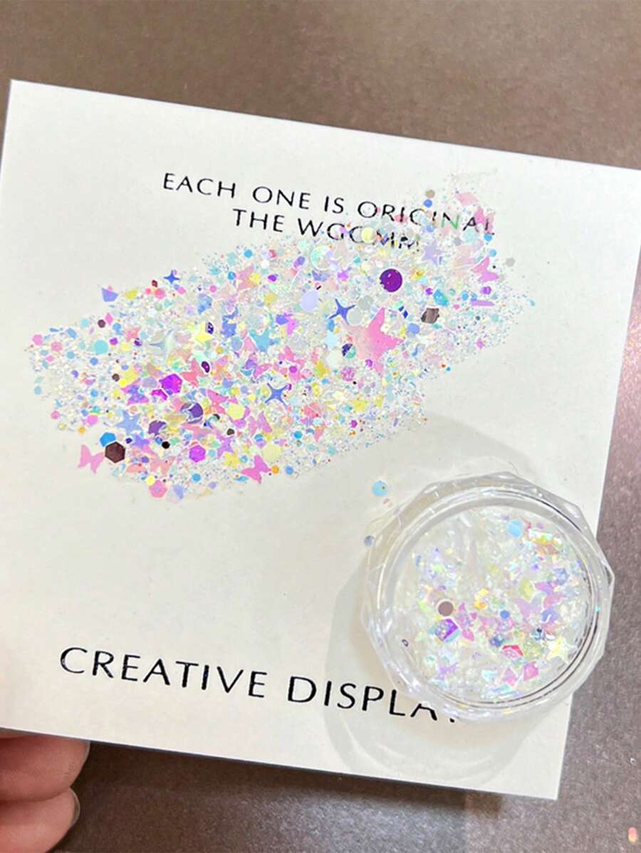 Diseño mixto de mariposa y estrella Decoración de uñas con lentejuelas, 1 caja Decoración holográfica con purpurina para uñas iridiscente en escamas de verano con mariposa de ensueño - Blanco - Ver 1