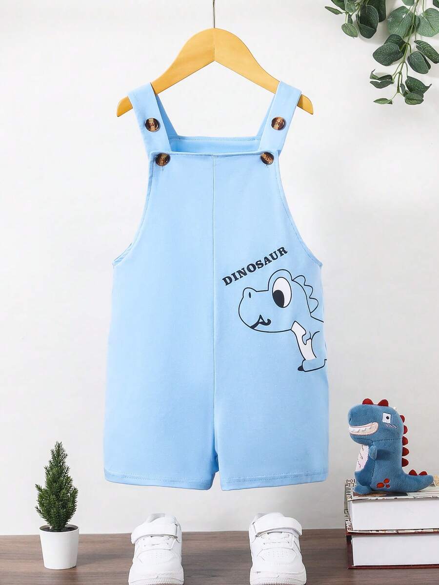 SHEIN 小男童卡通圖案背帶連體短褲 - 藍色 - 查看 1