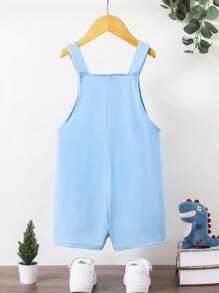 SHEIN 小男童卡通圖案背帶連體短褲 - 藍色 - 查看 2