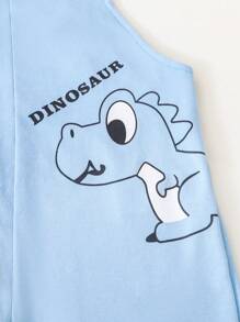 SHEIN 小男童卡通圖案背帶連體短褲 - 藍色 - 查看 3