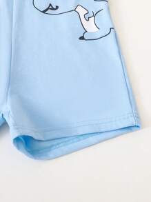 SHEIN 小男童卡通圖案背帶連體短褲 - 藍色 - 查看 5