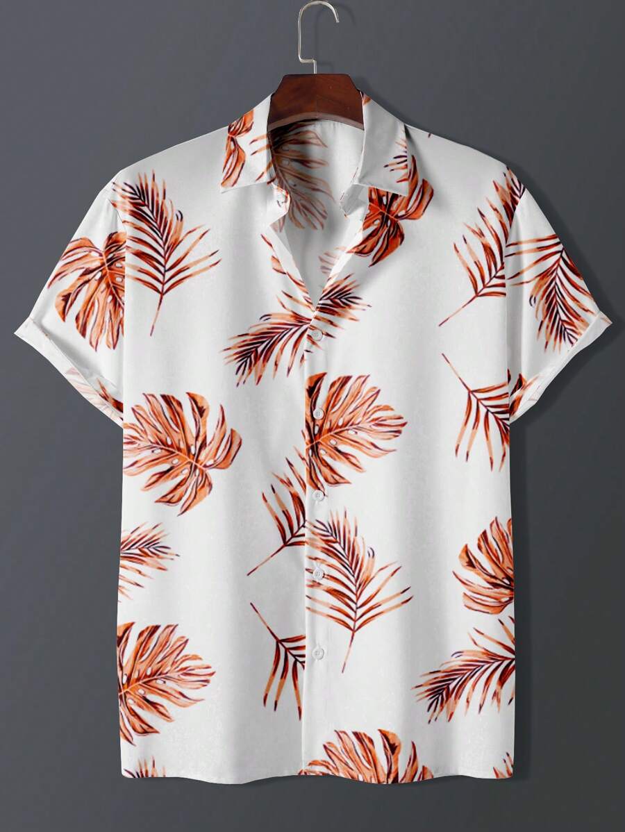 Men Tropical Print Shirt - White - View 1