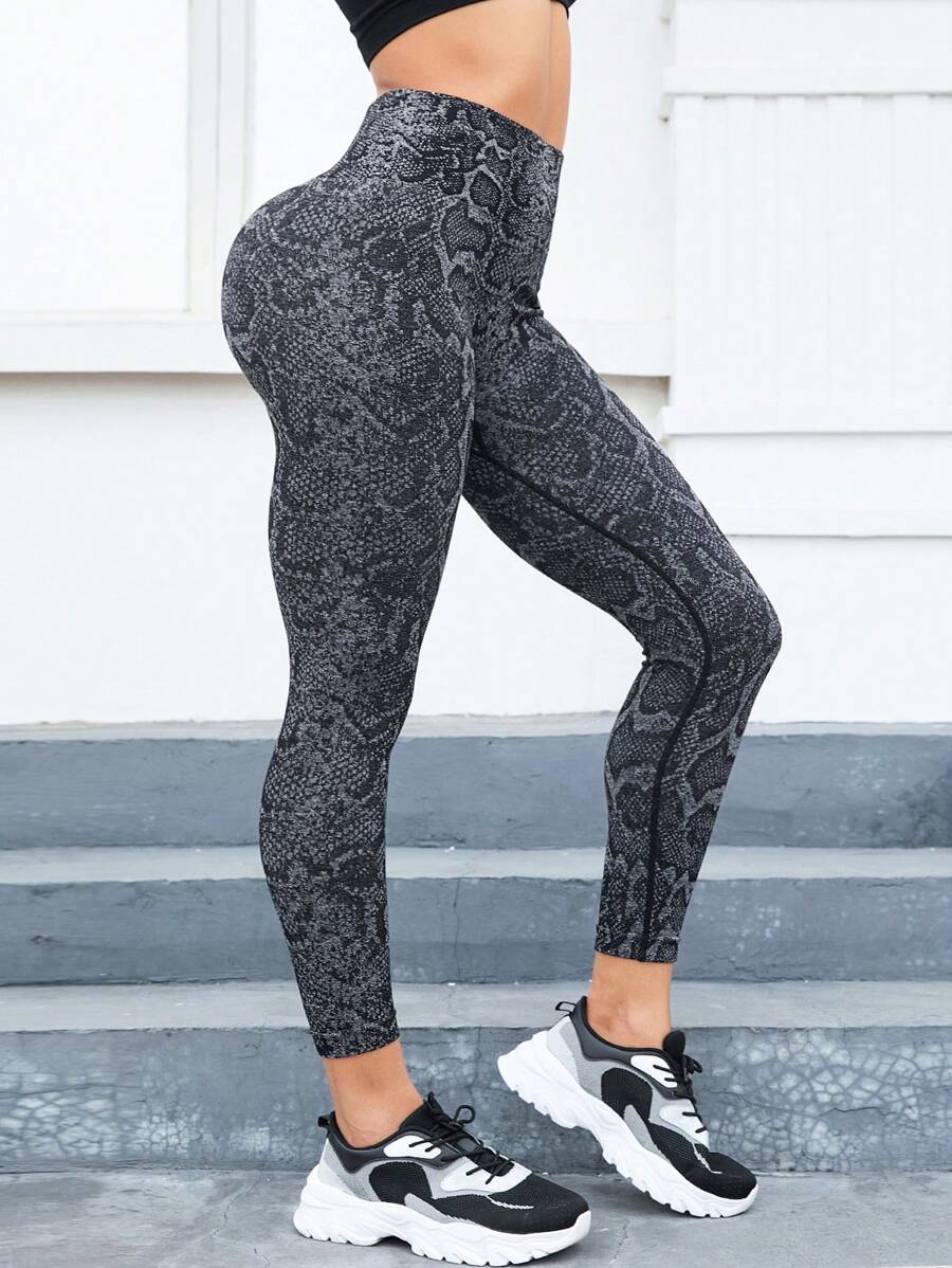 Yoga Trendy Quần Leggings Thể thao Nữ Snakeskin In - màu đen - Xem 1