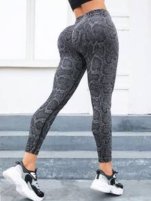 Yoga Trendy Quần Leggings Thể thao Nữ Snakeskin In - màu đen - Xem 2