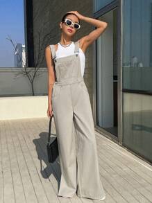 DAZY 素色斜口袋牛仔背帶褲不附帶背心 - 淺灰色 - 查看 8