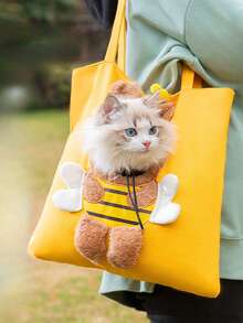 1入組卡通蜜蜂裝飾寵物攜帶包適用於貓適用於戶外 - 黃色 - 查看 3