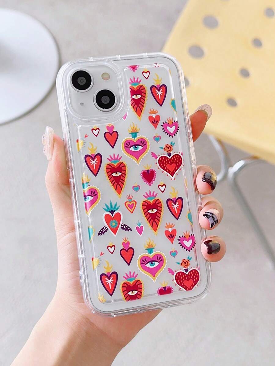 愛心圖案透明手機殼 - 彩色 - 查看 1