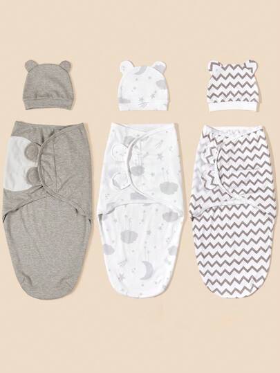 3 件婴儿男女通用帽子和 3 件襁褓毯