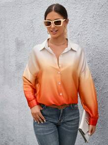 SHEIN Privé 漸層落肩袖前紐扣襯衫 - 彩色 - 查看 3