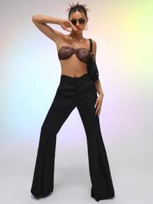 SHEIN ICON 佩斯利印花前繫帶掛脖上衣 - 棕色 - 查看 5