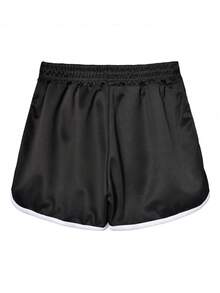 Quần short kiểu cá heo có dây rút, viền tương phản, màu đen, thích hợp cho mùa hè. - màu đen - Xem 2