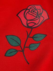 ROMWE MEN 男士玫瑰圖案和標語圖案撞色線條下擺放肩運動夾克 - 紅白色 - 查看 3