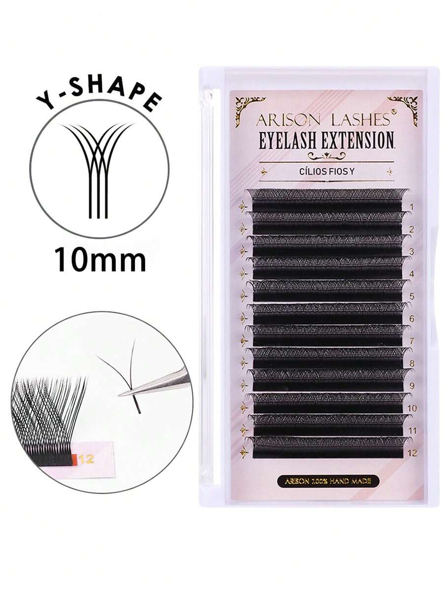 1box 10mm Y-shaped Individual False Eyelashes - Black - View 1