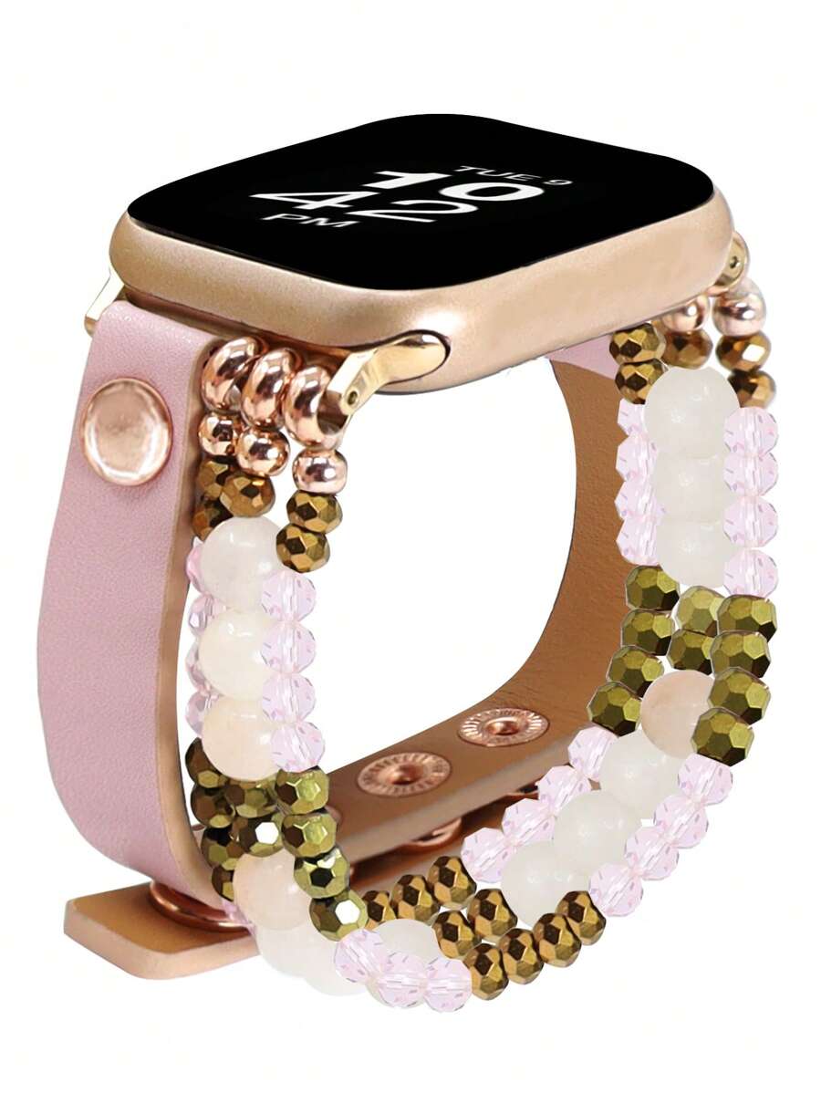 1入組由微纖皮革及人造珍珠製成的玫瑰金/粉、黃色豹紋/花豹、白色豹紋/花豹、粉色、米色星球、黑白珍珠、黑色花卉/花朵、棕色金色、黑粉花卉、黑色、藍色串珠手錶表帶,配有不鏽鋼連接器/適配器,適用於Apple Watch Series Ultra 8 7 6 5 4 3 2 1 Se 38mm 40mm 41mm 42mm 44mm 45mm 49mm,經優良工藝製成。此豹紋/花豹印花精美串珠的手鐲由頂級牛皮和豹紋圖案製成,並飾有銀色玫瑰金色風格的圓頭尖釘裝飾 + 原始/閃亮的水晶/寶石,具有奢華,優雅,舒適和耐用的特點,波希米亞風格獨特,適合女性,女孩,少女,祖母,母親,妻子,伴娘,最好的朋友,同事。這也是一個絕佳的周年紀念,生日,婚禮,訂婚,畢業,母親節,感恩節和假日的禮物選擇。 - 彩色 - 查看 1