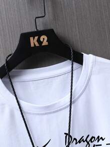 Manfinity EMRG 男士T恤短袖直紋衣領圖形Tee東京城市夏季聚酯纖維版型 - 白色 - 查看 5