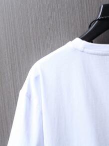 Manfinity EMRG 男士T恤短袖直紋衣領圖形Tee東京城市夏季聚酯纖維版型 - 白色 - 查看 6