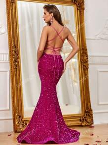 Crisscross Backless Sequin Cami Formele Jurk Elegante Prom Avond Bruiloft Gast Jurk, Voor Afstuderen, Diner