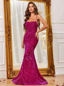 Crisscross Backless Sequin Cami Formele Jurk Elegante Prom Avond Bruiloft Gast Jurk, Voor Afstuderen, Diner