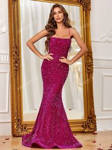 Crisscross Backless Sequin Cami Formele Jurk Elegante Prom Avond Bruiloft Gast Jurk, Voor Afstuderen, Diner