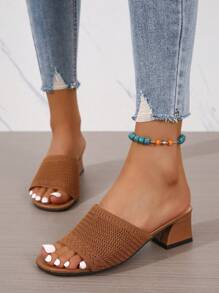 Square Toe Fashionable Outerwear Comfortable Knit High Heel Sandals