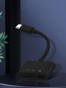 三合一黑色 OTG 读卡器，Type-C 传输外部 USB 闪存盘、TF 卡、相机 SD 卡，适用于智能手机和电脑 - 黑色 - 查看 1