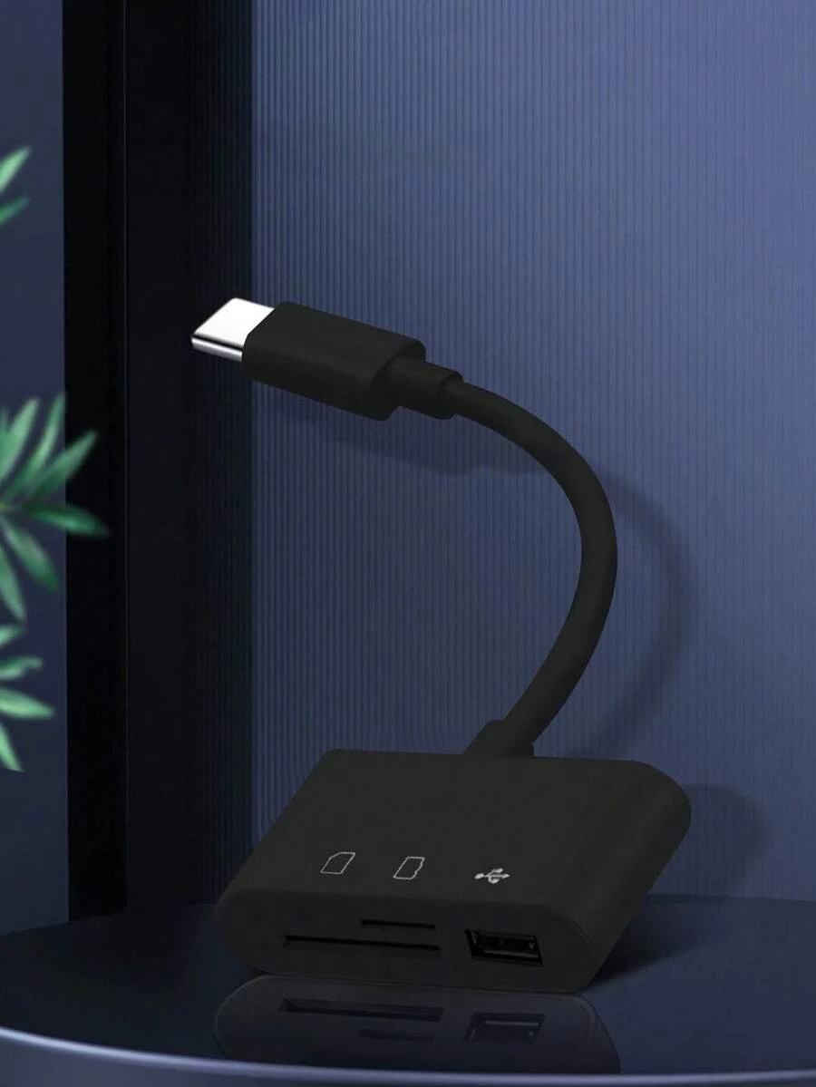 三合一黑色 OTG 读卡器，Type-C 传输外部 USB 闪存盘、TF 卡、相机 SD 卡，适用于智能手机和电脑 - 黑色 - 查看 1