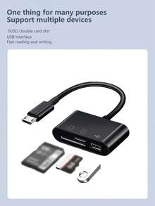 三合一黑色 OTG 读卡器，Type-C 传输外部 USB 闪存盘、TF 卡、相机 SD 卡，适用于智能手机和电脑 - 黑色 - 查看 3