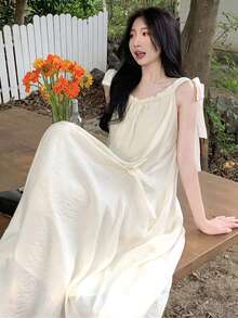 Solid Tie Shoulder Cami Dress - Apricot - View 3