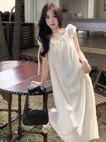 Solid Tie Shoulder Cami Dress - Apricot - View 4