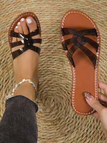 女性極簡風格鏤空時尚涼鞋 - 黑色 - 查看 2